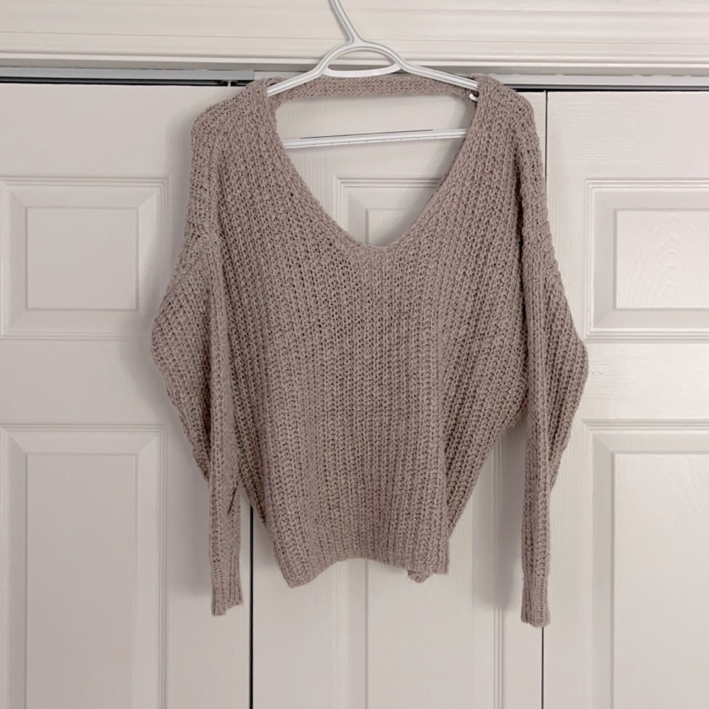 Twist back knit sweater in taupe
